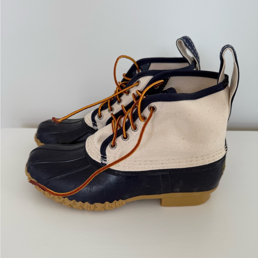 LL Bean Two-Tone Canvas Short Duck Boots with Lace-Up Design